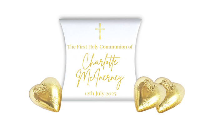 Modern White and Gold Communion Personalised Pillow Boxes