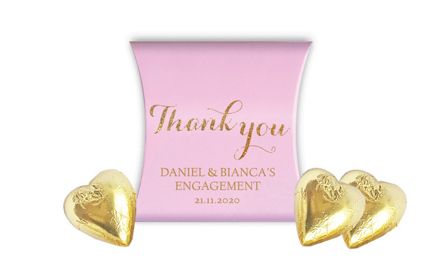 Golden Thank You Engagement Personalised Pillow Boxes