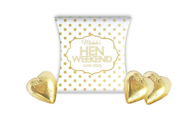 Gold Polkadot Hens Night Personalised Pillow Boxes
