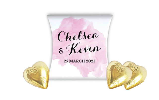 A Splash Of Watercolour Pink Wedding Personalised Pillow Boxes