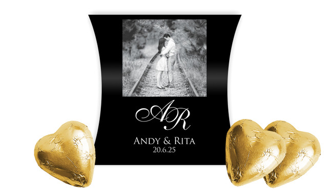 Add A Photo Black Wedding Personalised Pillow Boxes