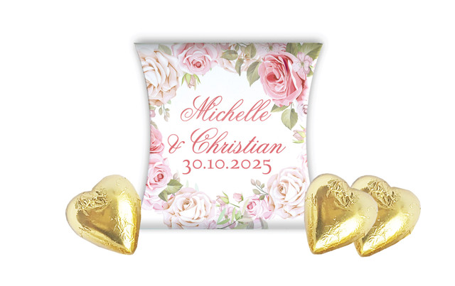 Classic Rose Border Wedding Personalised Pillow Boxes