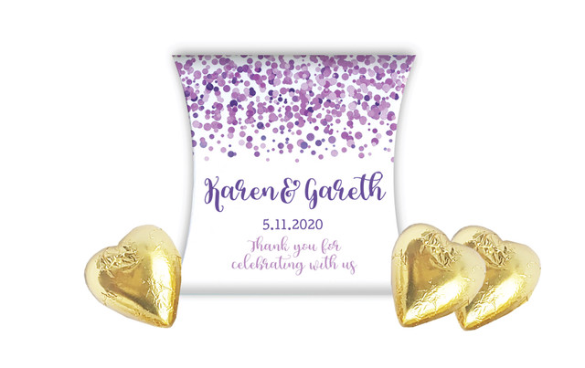 Confetti Purple Wedding Personalised Pillow Boxes