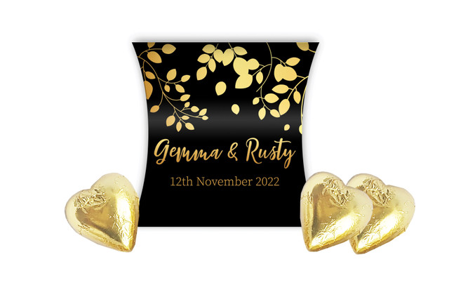 Gold Leaves Wedding Personalised Pillow Boxes
