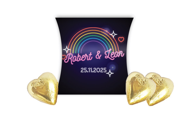 Neon Rainbow Wedding Personalised Pillow Boxes