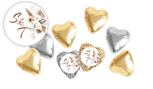 Winsome Floral Wedding Custom Foil Chocolate Hearts