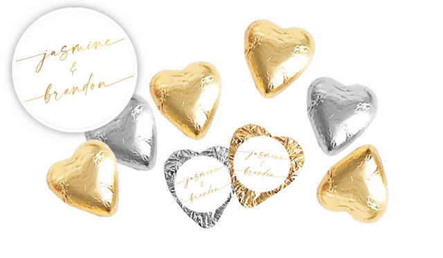 Golden Script Wedding Custom Foil Chocolate Hearts