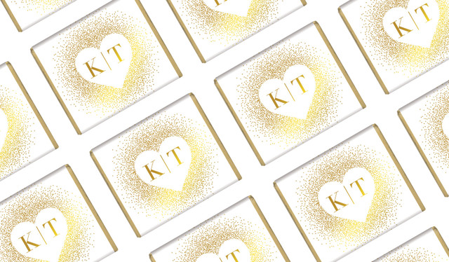 Heart Gold Confetti On White Wedding Mini Chocolates