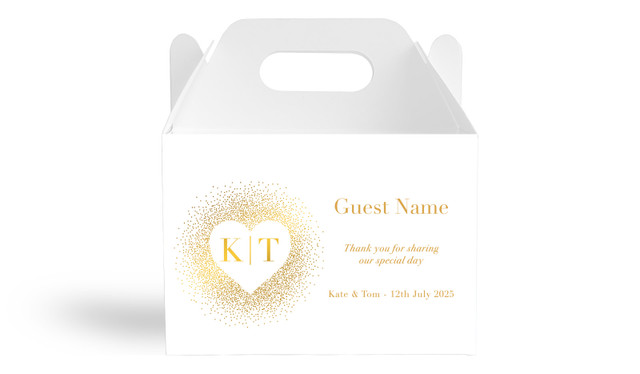 Heart Gold Confetti Wedding Personalised Gable Favour Box