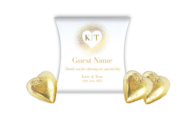 Heart Gold Confetti Wedding Personalised Pillow Boxes
