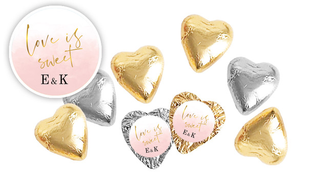 Love Is Sweet Wedding Custom Foil Chocolate Hearts