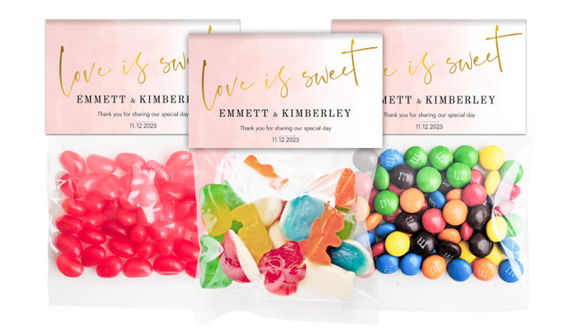 Love Is Sweet Wedding Personalised Lolly Bag With Topper