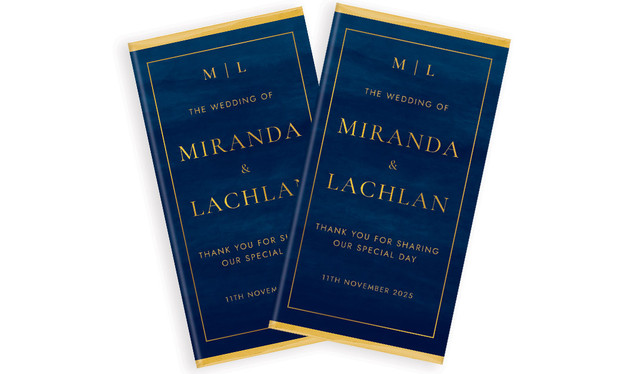 Monogram On Navy Wedding Personalised Chocolate Bar