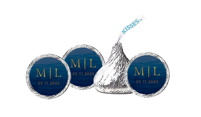 Monogram On Navy In White Wedding Favour Hershey's Kisses