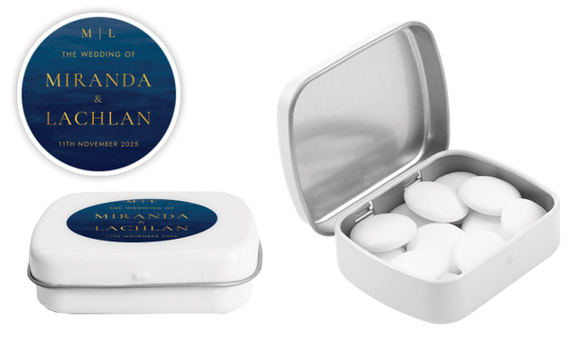 Monogram On Navy Wedding Personalised Mint Tins