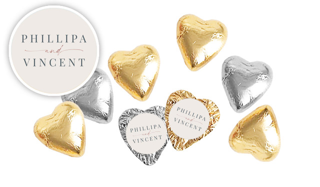 Natural Simplicity Wedding Custom Foil Chocolate Hearts