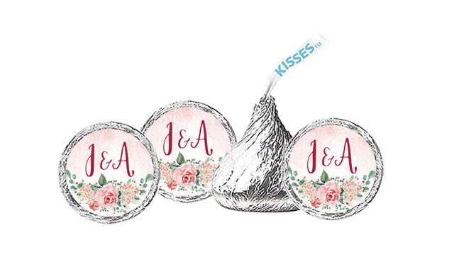 Rose Watercolour In White Wedding Favour Hershey's Kisses