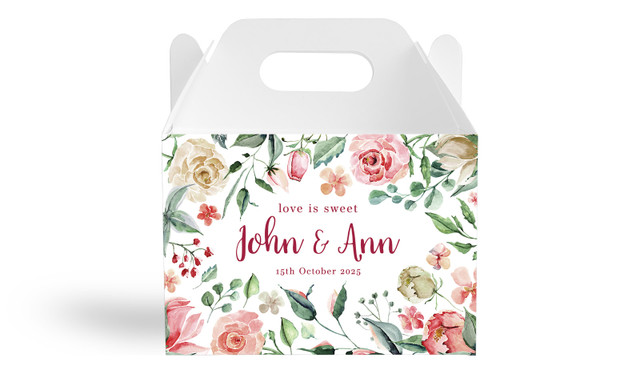 Rose Watercolour Wedding Personalised Gable Favour Box