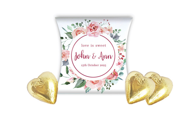Rose Watercolour Wedding Personalised Pillow Boxes