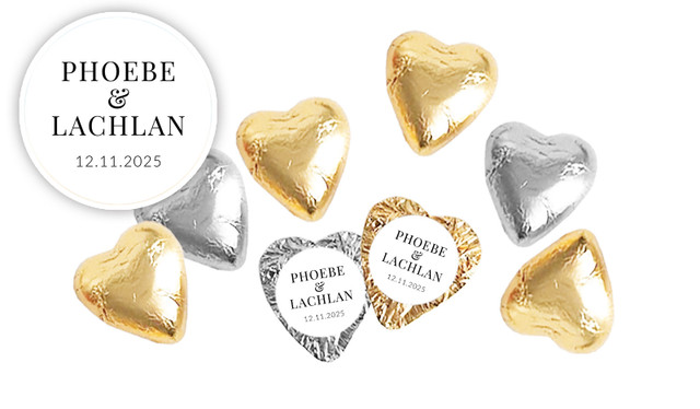 Simple Wedding Custom Foil Chocolate Hearts