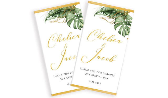 Tropical Palm Wedding Personalised Chocolate Bar