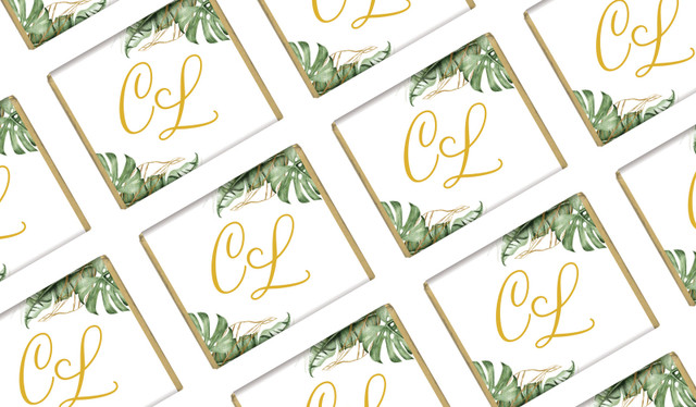 Tropical Palm On White Wedding Mini Chocolates