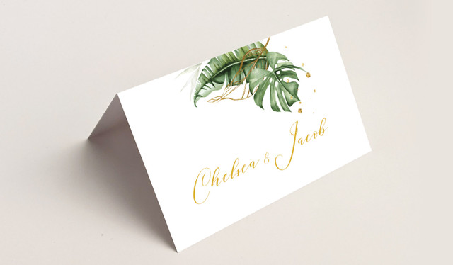 Tropical Palm Wedding Place Cards With Guest Names Printed