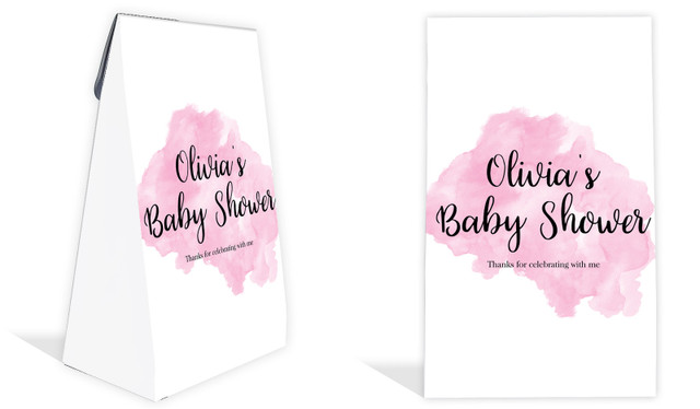 A Splash Of Watercolour Pink Baby Shower Personalised Gusset Favour Bag