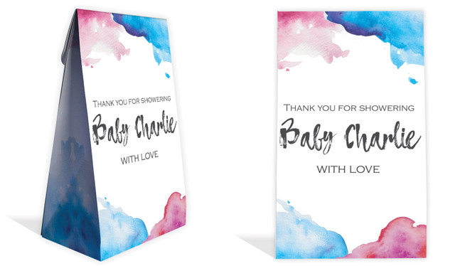 Mixed Watercolour Baby Shower Personalised Gusset Favour Bag