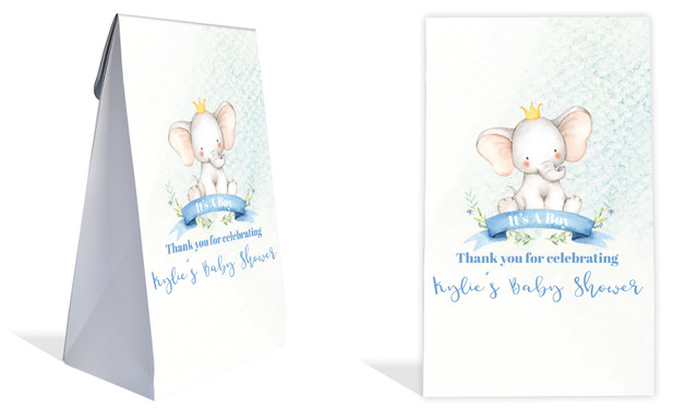 Sitting Elephant Blue Baby Shower Personalised Gusset Favour Bag