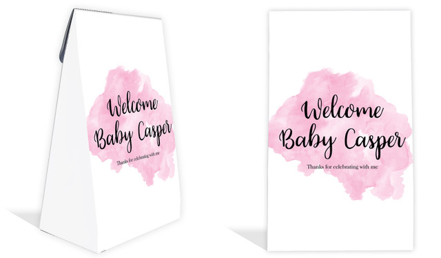 A Splash Of Watercolour Pink Birth Announcement Personalised Gusset Favour Bag