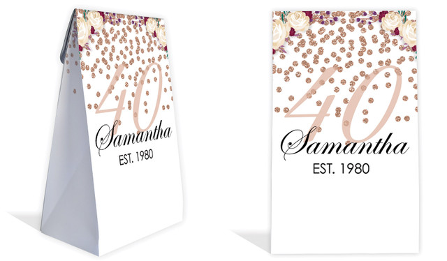 40th Rose Gold Confetti Personalised Gusset Favour Bag