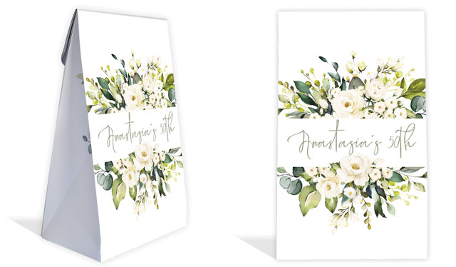 White Roses Personalised Gusset Favour Bag