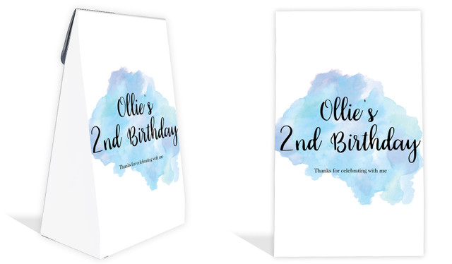 A Splash Of Watercolour Blue Kids Party Personalised Gusset Favour Bag