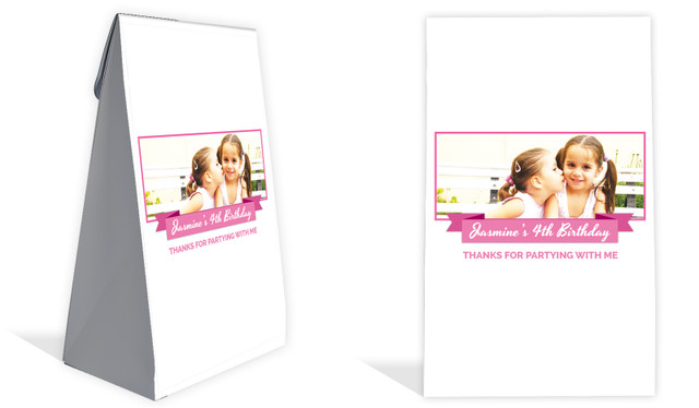 Banner Photo Pink Kids Party Personalised Gusset Favour Bag