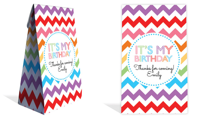 Chevron Rainbow Kids Party Personalised Gusset Favour Bag