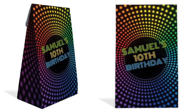 Disco Lights Kids Party Personalised Gusset Favour Bag