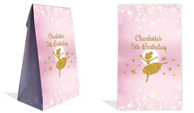 Golden Ballerina Kids Party Personalised Gusset Favour Bag