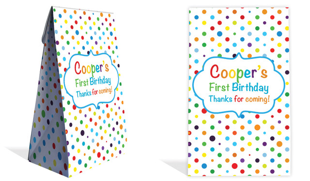 Happy Dots Kids Party Personalised Gusset Favour Bag