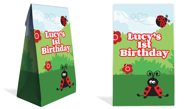 Lady Bug Kids Party Personalised Gusset Favour Bag