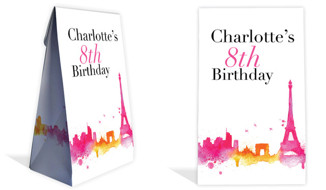 Paris Watercolour Kids Party Personalised Gusset Favour Bag