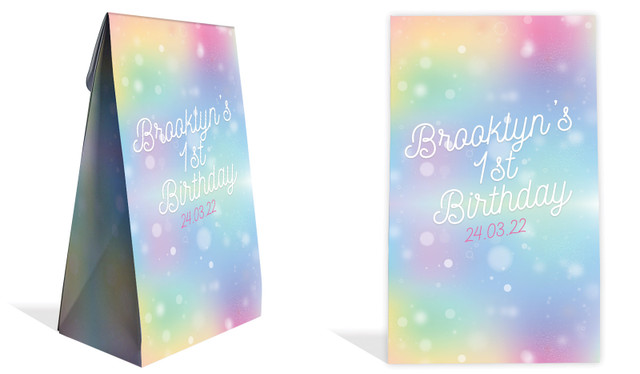 Rainbow Sparkle Kids Party Personalised Gusset Favour Bag