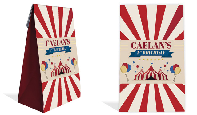 Retro Circus Kids Party Personalised Gusset Favour Bag