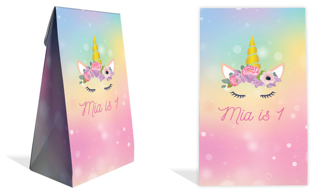 Sparkle Unicorn Kids Party Personalised Gusset Favour Bag