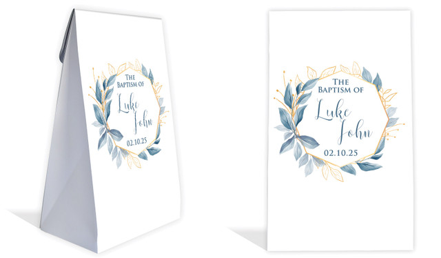Blue Leaves Christening Personalised Gusset Favour Bag