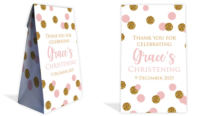 Confetti Pink Christening Personalised Gusset Favour Bag