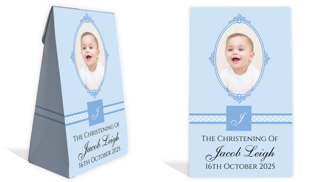 Initial Blue Christening Personalised Gusset Favour Bag