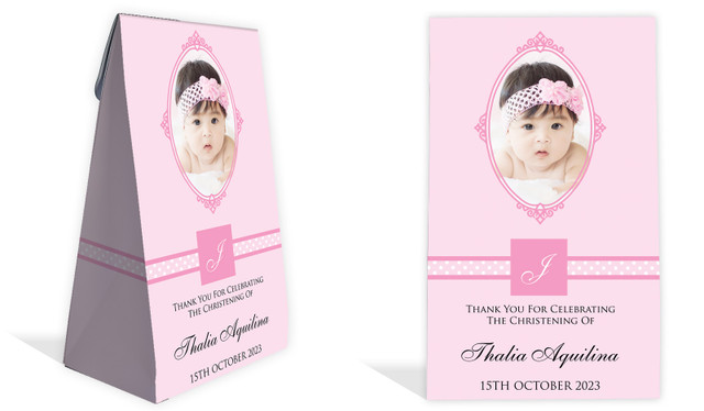 Initial Pink Christening Personalised Gusset Favour Bag