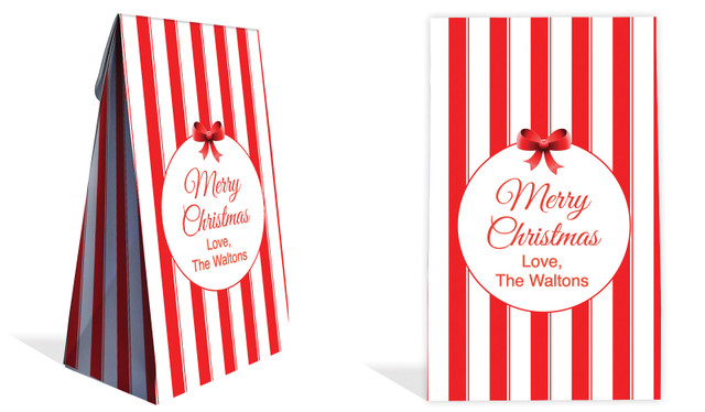 Stripes In Red Christmas Personalised Gusset Favour Bag