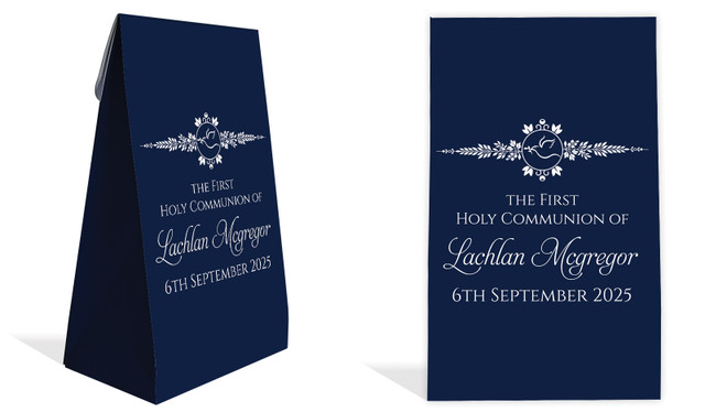 Dove Crest Blue Communion Personalised Gusset Favour Bag